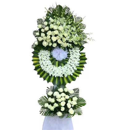 Kệ Hoa Chia Buồn 2 Tầng Hồng Trắng Lan Trắng Thanh Tịnh