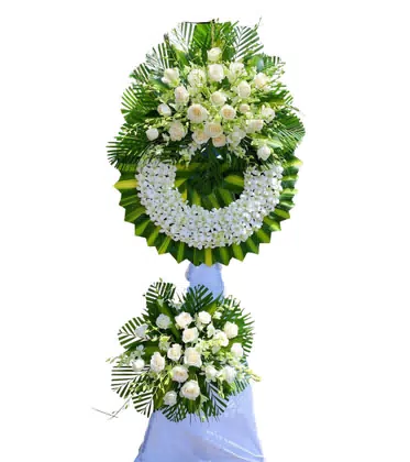 Kệ Hoa Chia Buồn 2 Tầng Hồng Trắng Lan Trắng Trang Trọng