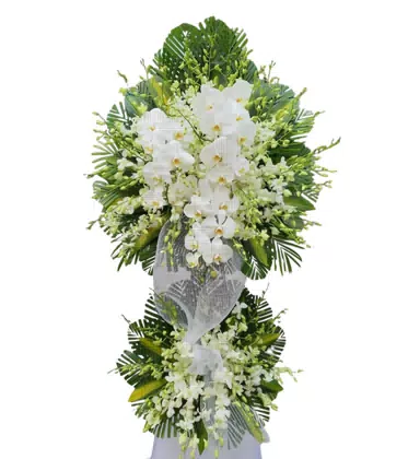 Kệ Hoa Chia Buồn 2 Tầng Lan Hồ Điệp Trắng