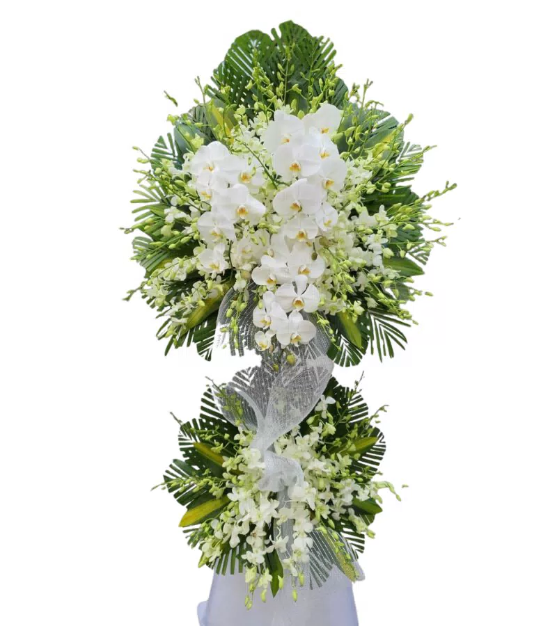 Kệ Hoa Chia Buồn 2 Tầng Lan Hồ Điệp Trắng Tinh Khôi