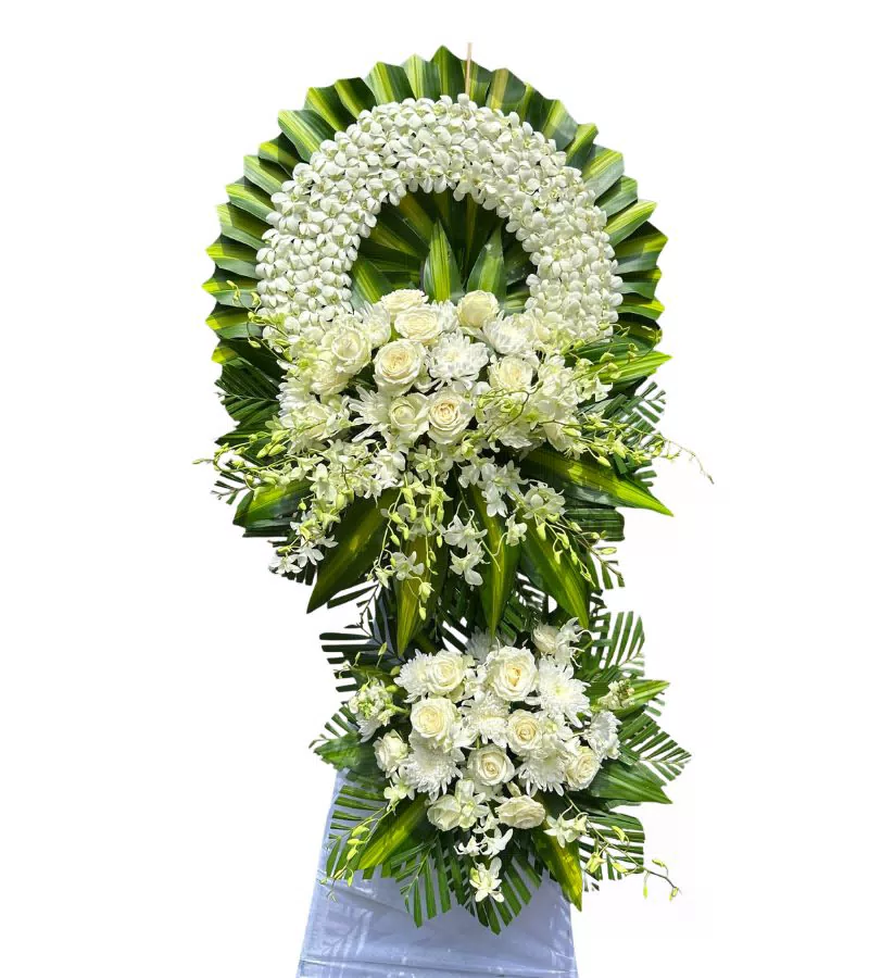 Kệ Hoa Chia Buồn 2 Tầng Lan Hồng Cúc Trắng Trang Nghiêm