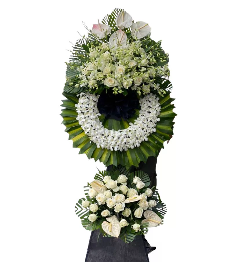 Kệ Hoa Chia Buồn 2 Tầng Lan Trắng Hồng Môn Trang Nghiêm