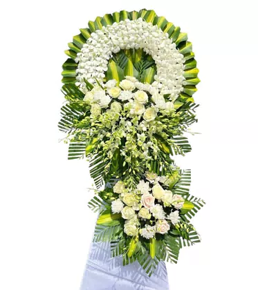Kệ Hoa Chia Buồn 2 Tầng Lan Trắng Hồng Phấn Cẩm Chướng