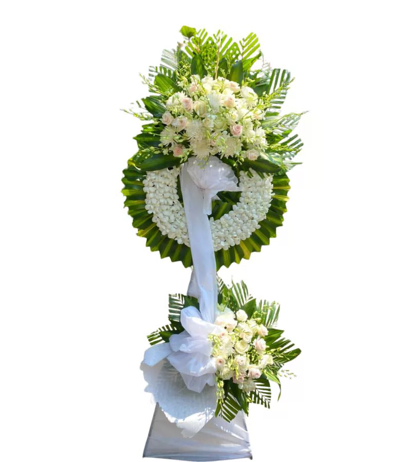 Kệ Hoa Chia Buồn 2 Tầng Lan Trắng Hồng Phấn Trang Trọng