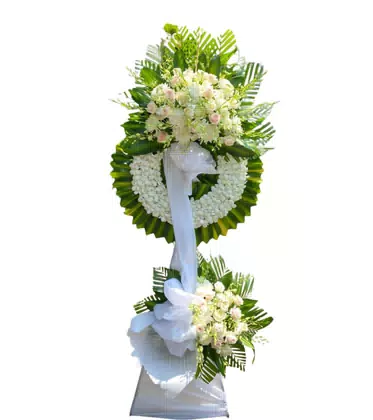 Kệ Hoa Chia Buồn 2 Tầng Lan Trắng Hồng Phấn Trang Trọng
