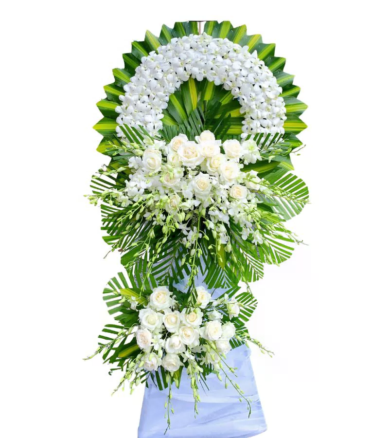 Kệ Hoa Chia Buồn 2 Tầng Lan Trắng Hồng Trắng Thanh Nhã