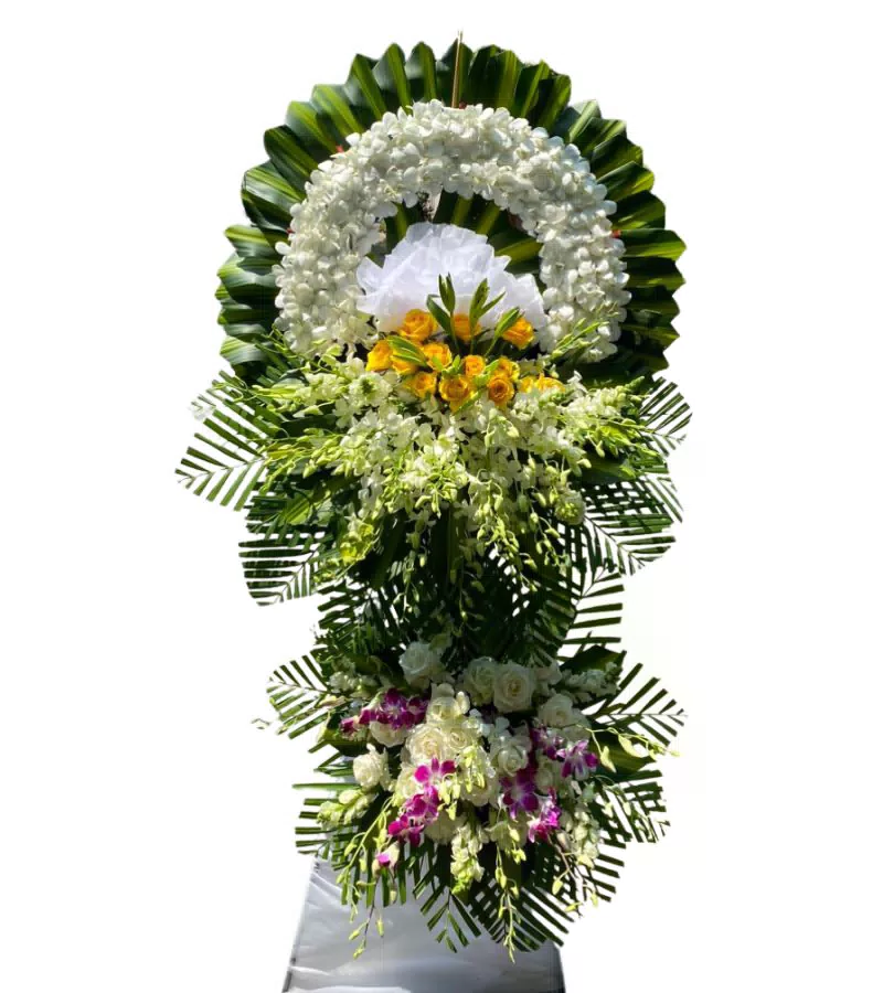 Kệ Hoa Chia Buồn 2 Tầng Lan Trắng Hồng Vàng Lan Tím Sang Trọng