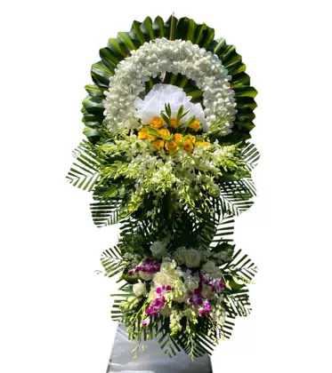 Kệ Hoa Chia Buồn 2 Tầng Lan Trắng Hồng Vàng Lan Tím Sang Trọng
