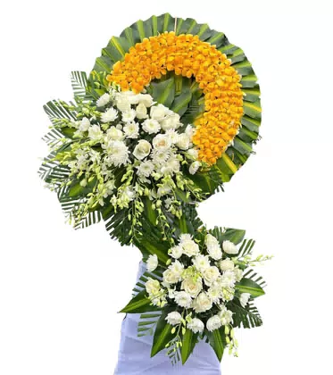Kệ Hoa Chia Buồn 2 Tầng Lan Vàng Cúc Trắng Hồng Trắng