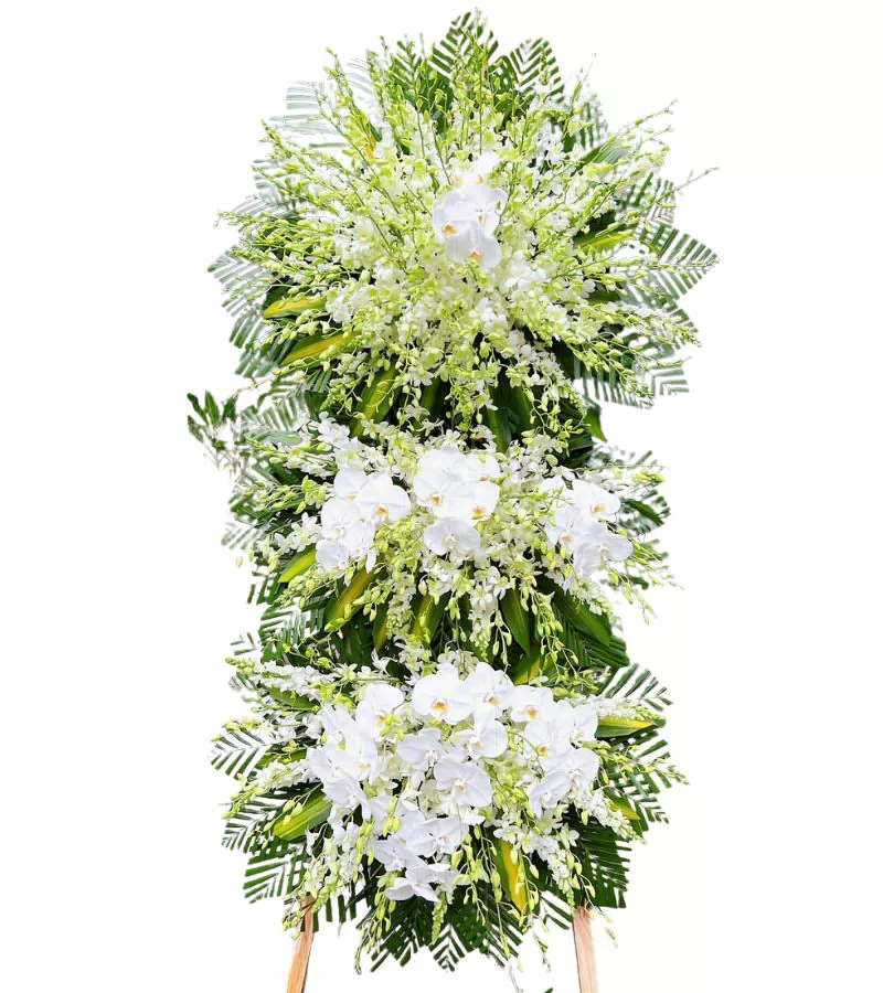 Kệ Hoa Chia Buồn 3 Tầng Lan Hồ Điệp Trắng Sang Trọng