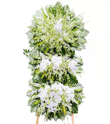 Kệ Hoa Chia Buồn 3 Tầng Lan Hồ Điệp Trắng Sang Trọng