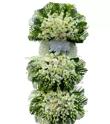 Kệ Hoa Chia Buồn 3 Tầng Trắng Thanh Khiết