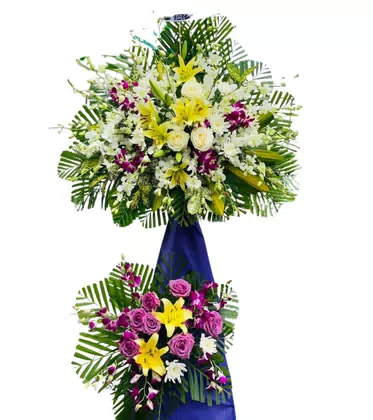 Kệ Hoa Chia Buồn Loa Kèn Vàng Hồng Tím Đa Sắc