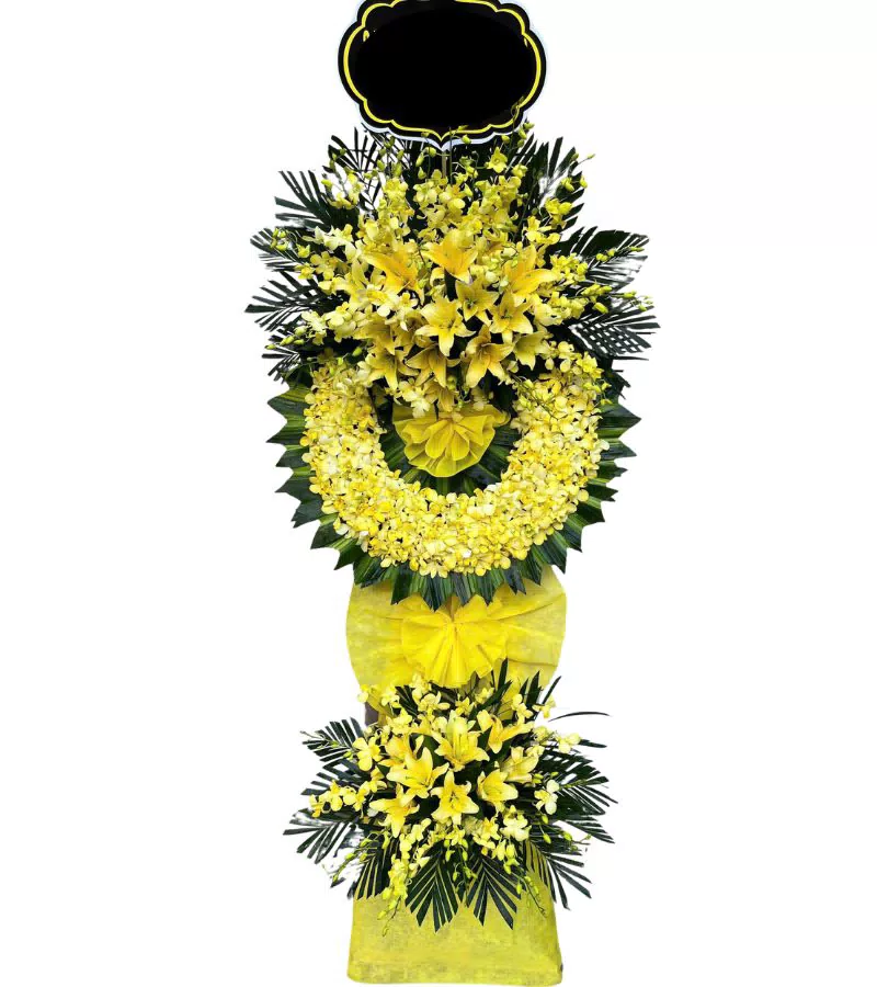 Kệ Hoa Chia Buồn Toàn Vàng Loa Kèn Lan Vàng