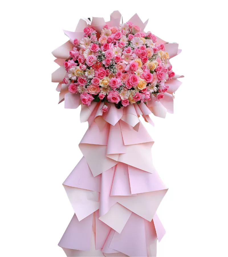 Kệ Hoa Chúc Mừng Hồng Đậm Cam Nhạt Pastel