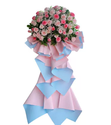 Kệ Hoa Chúc Mừng Hồng Phấn Giấy Hồng Xanh Pastel