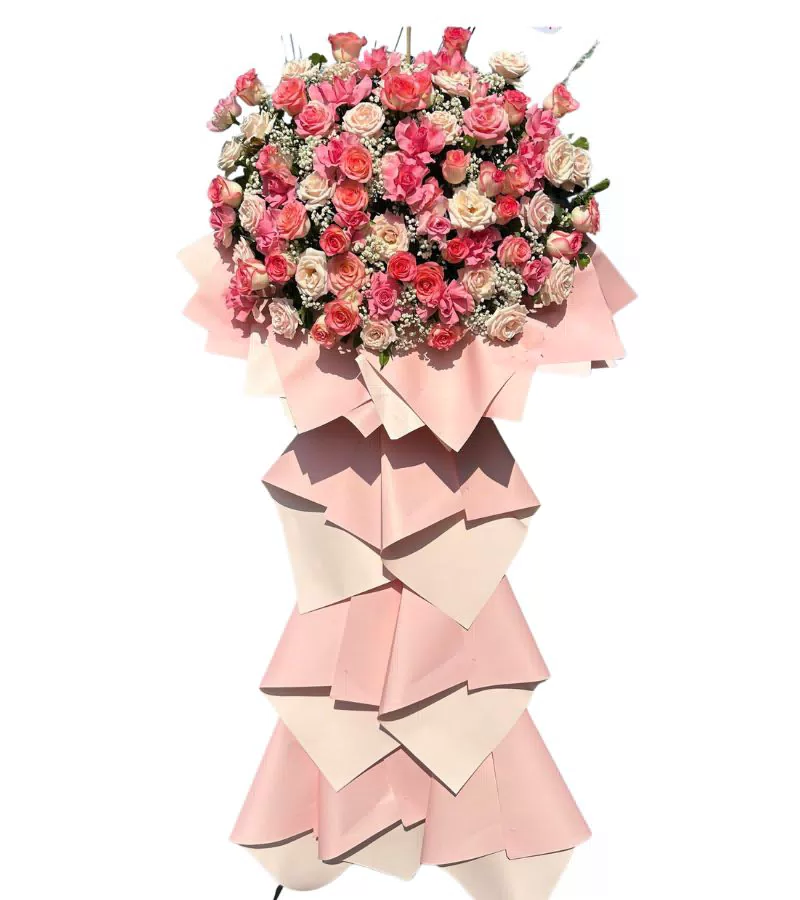 Kệ Hoa Khai Trương 1 Tầng Hồng Phấn Trắng Tinh Khôi