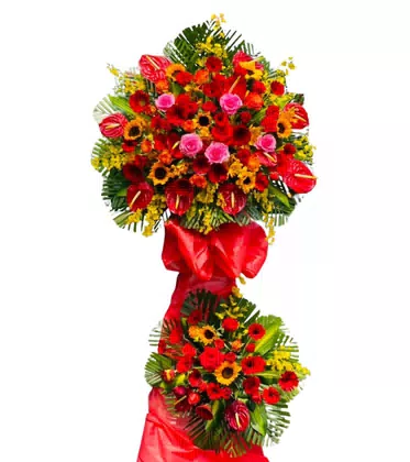 Kệ Hoa Khai Trương 2 Tầng Đa Sắc Đỏ Hồng Vàng