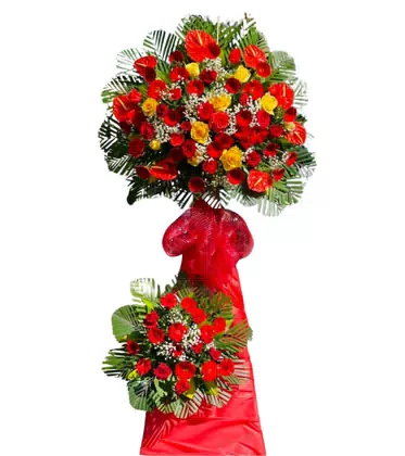 Kệ Hoa Khai Trương 2 Tầng Đỏ Vàng Hồng Môn Rực Rỡ