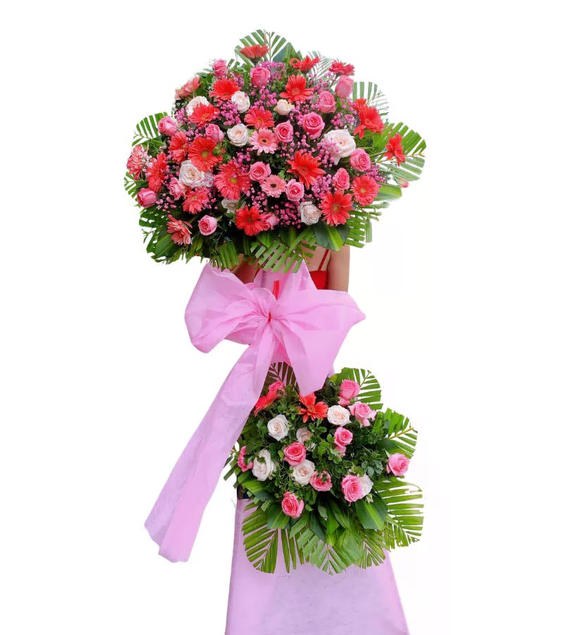 Kệ Hoa Khai Trương 2 Tầng Hồng Đỏ Sang Trọng