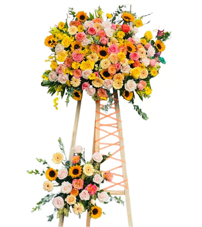 Kệ Hoa Khai Trương 2 Tầng Hướng Dương Cam Hồng Pastel