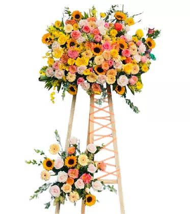 Kệ Hoa Khai Trương 2 Tầng Hướng Dương Cam Hồng Pastel