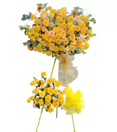 Kệ Hoa Khai Trương 2 Tầng Vàng Hướng Dương Rực Rỡ