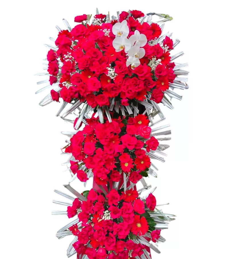 Kệ Hoa Khai Trương 3 Tầng Đỏ Hồng Phối Lan Trắng