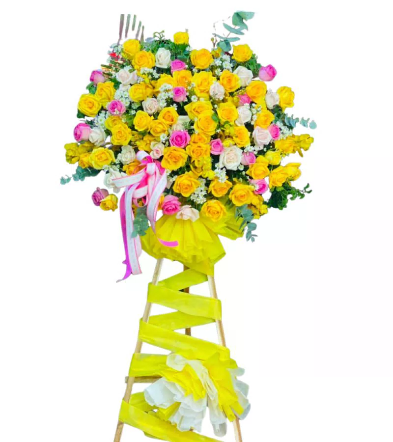 Kệ Hoa Khai Trương Hồng Vàng Hồng Phấn Rực Rỡ