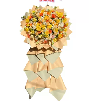 Kệ Hoa Khai Trương Hưng Phát Vàng Cam Rực Rỡ