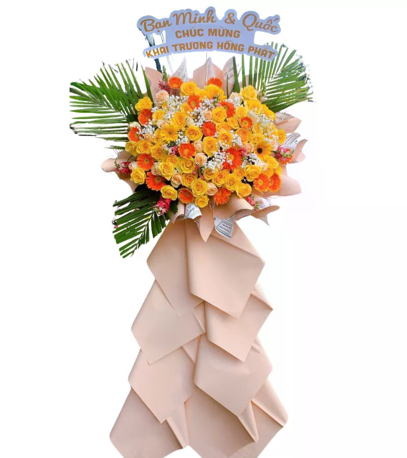 Kệ Hoa Khai Trương Vàng Cam Bảng Chúc Mừng Hồng Phát
