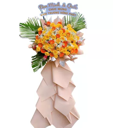 Kệ Hoa Khai Trương Vàng Cam Bảng Chúc Mừng Hồng Phát