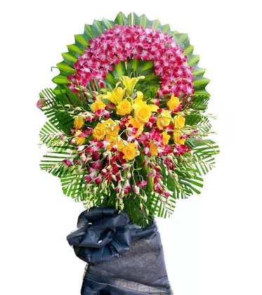 Vòng Hoa Chia Buồn Lan Hồng Hoa Ly Vàng Trang Trọng