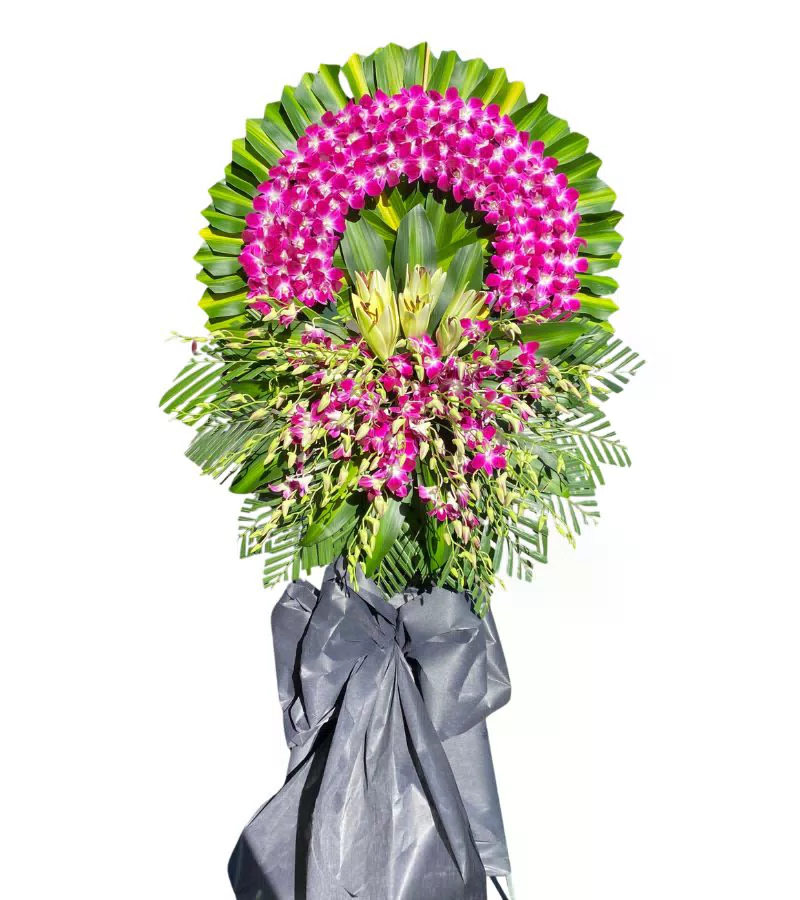 Vòng Hoa Chia Buồn Lan Tím Hồng Ly Vàng Trang Nghiêm