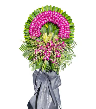 Vòng Hoa Chia Buồn Lan Tím Hồng Ly Vàng Trang Nghiêm