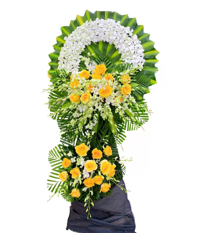 Vòng Hoa Chia Buồn Lan Trắng Hồng Vàng Trang Nhã