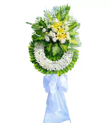 Vòng Hoa Chia Buồn Lan Trắng Ly Vàng Cúc Trắng Nhẹ Nhàng