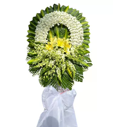 Vòng Hoa Chia Buồn Lan Trắng Ly Vàng Nhẹ Nhàng Thanh Nhã
