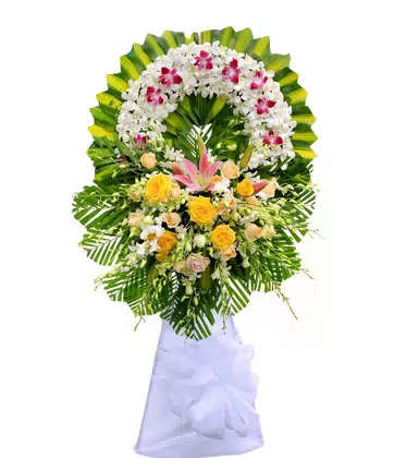 Vòng Hoa Chia Buồn Lan Trắng Tím Loa Kèn Hồng Vàng
