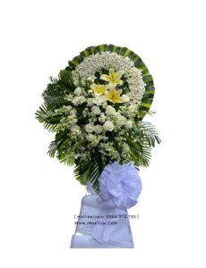 Hoa chia buồn Lan trắng + hồng trắng + Ly
